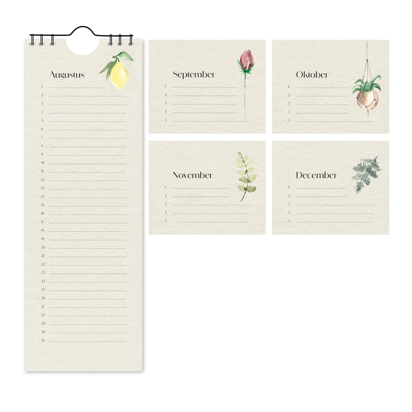 Duurzame Verjaardagskalender met subtiele Aquareltekeningen