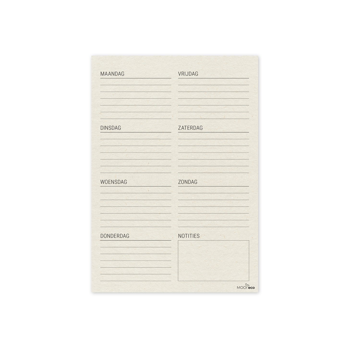 Duurzame weekplanner met dagindeling zonder datum - boomvrij papier / plasticvrij verpakt