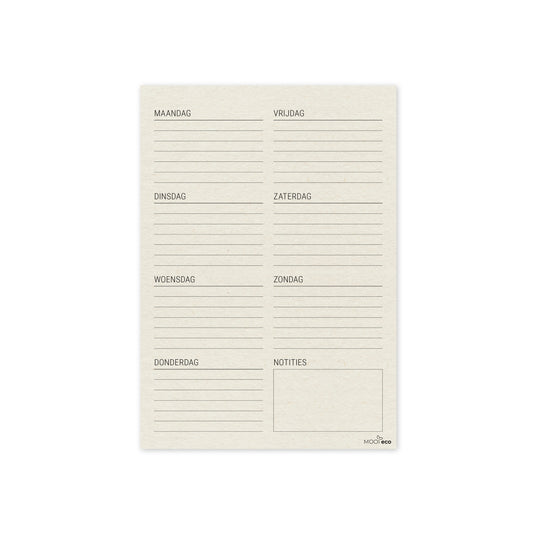 Duurzame weekplanner met dagindeling zonder datum - boomvrij papier / plasticvrij verpakt