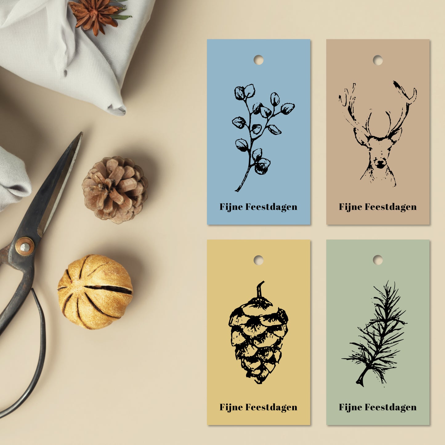 Cadeaulabels Kerst kleur | set van 4