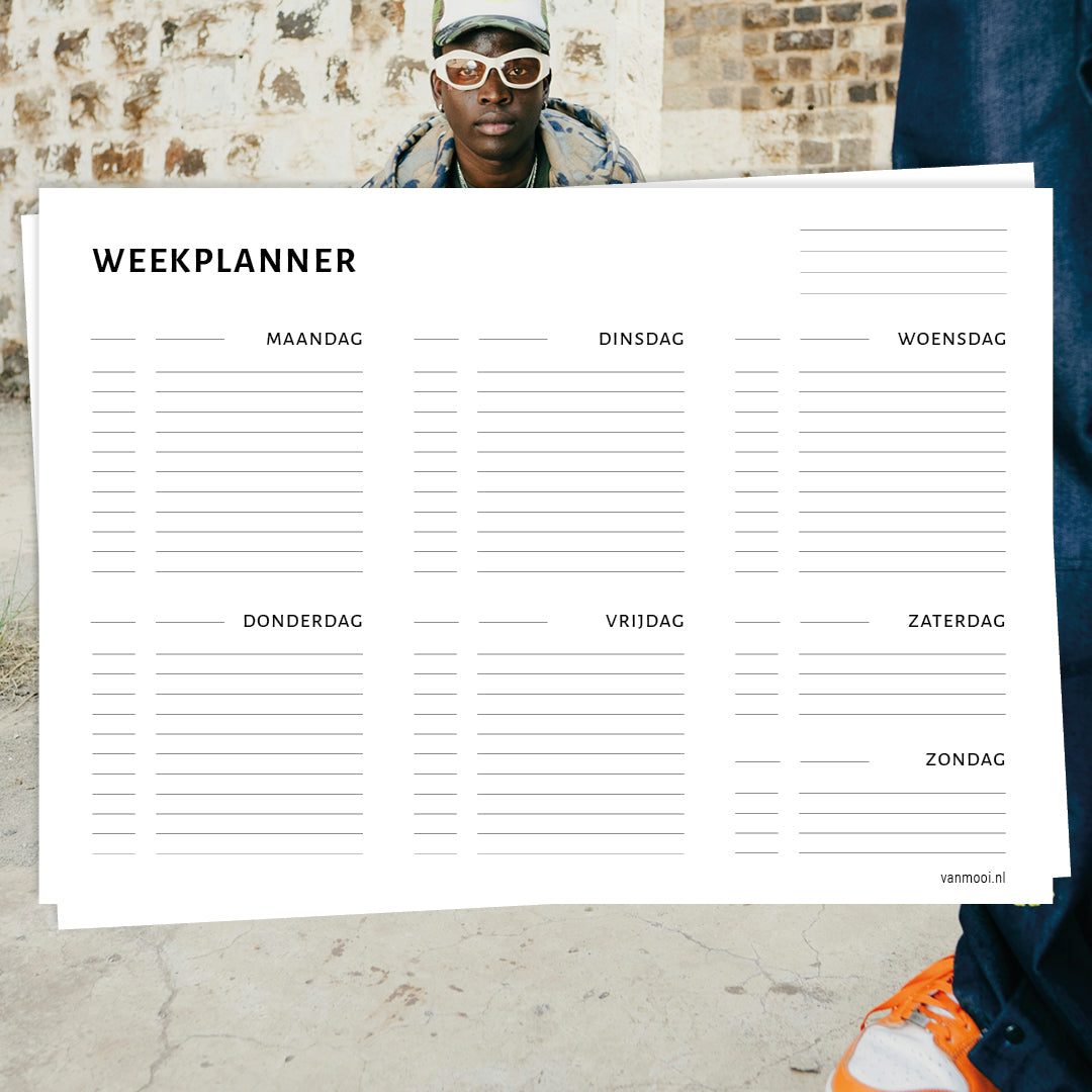 Printable weekplanner PDF met kolom voor tijd en tekst – VanMooi
