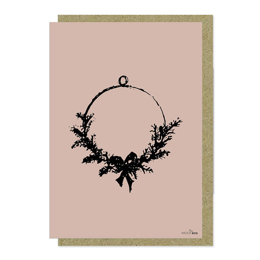 Een mooie grote duurzame kaart met een afbeelding van een krans. De illustraties zijn gemaakt in onze grafische studio. Gedrukt op Paperwise Naturel, boomvrij papier van landbouwrestafval.