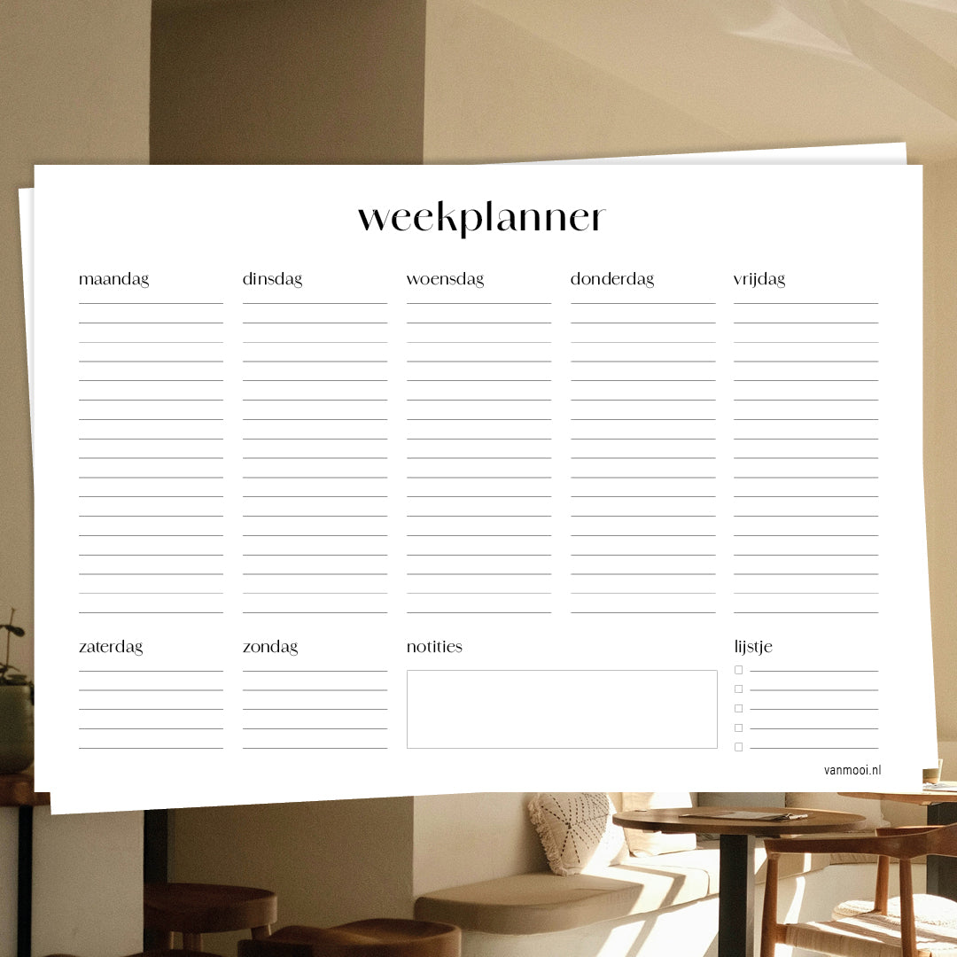 Printable weekplanner PDF met afvinklijst en notities / VanMooi