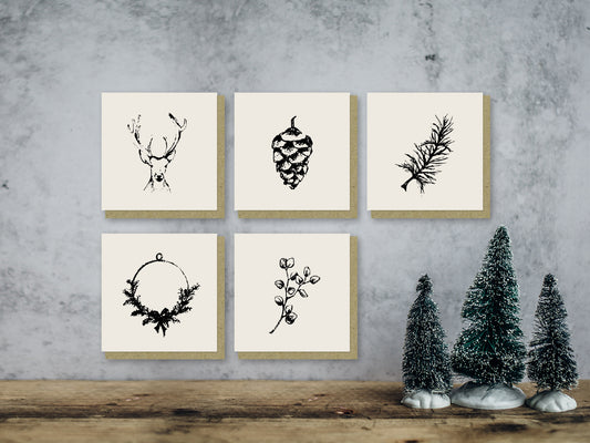 Duurzame luxe kerstkaarten mix | Set van 5