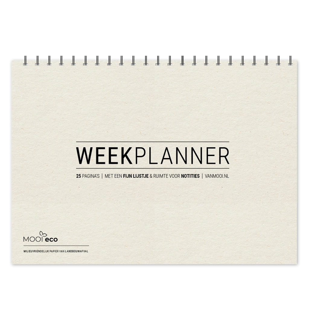 Duurzame half jaar planner gemaakt van papier van landbouwrestafval, hier worden geen bomen voor gekapt