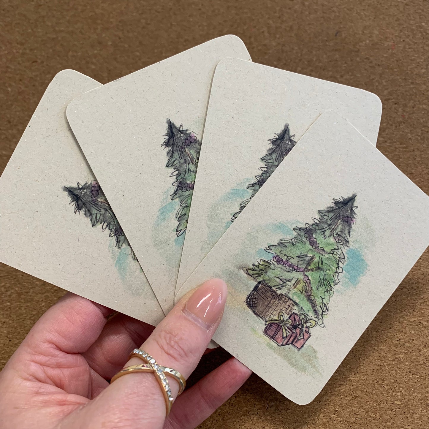 Duurzame minikaartjes | kerstboom | set van 4