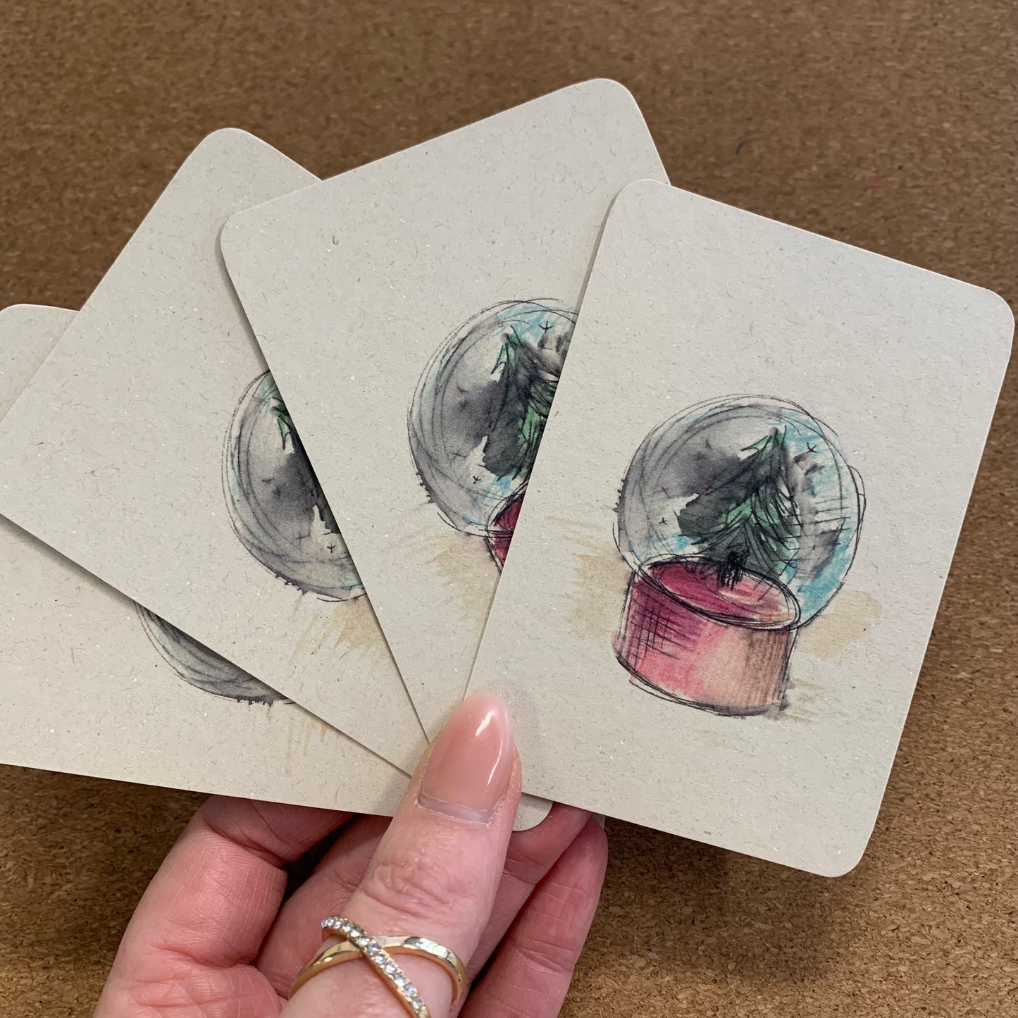 Duurzame minikaartjes | Sneeuwbol | set van 4