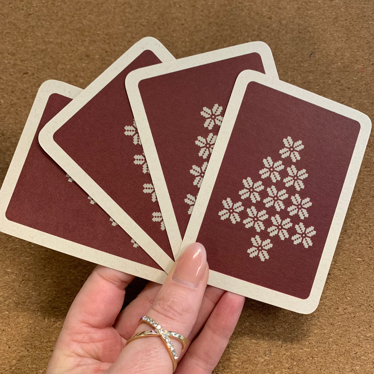 Duurzame minikaartjes | Kruissteek kerstboom | set van 4