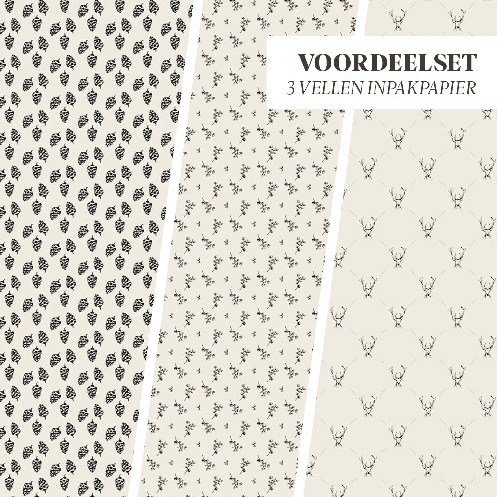 duurzaam inpakpapier voordeelset dennenappel eucalyptus hert