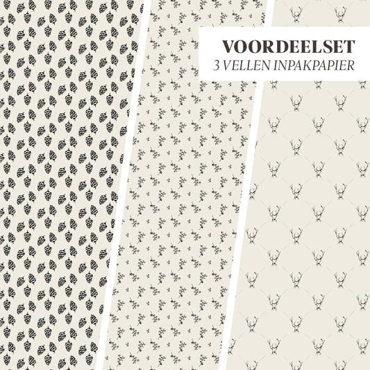 duurzaam inpakpapier voordeelset dennenappel eucalyptus hert